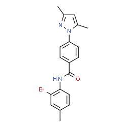 ChemSpider 2D Image | N-(2-Bromo-4-methylphenyl)-4-(3,5-dimethyl-1H-pyrazol-1-yl)benzamide | C19H18BrN3O