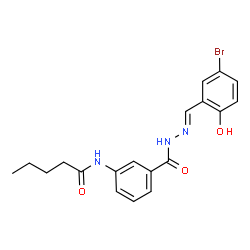 ChemSpider 2D Image | N-(3-{[(2E)-2-(5-Bromo-2-hydroxybenzylidene)hydrazino]carbonyl}phenyl)pentanamide | C19H20BrN3O3