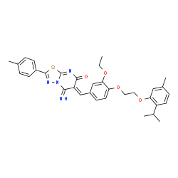 ChemSpider 2D Image | (6Z)-6-{3-Ethoxy-4-[2-(2-isopropyl-5-methylphenoxy)ethoxy]benzylidene}-5-imino-2-(4-methylphenyl)-5,6-dihydro-7H-[1,3,4]thiadiazolo[3,2-a]pyrimidin-7-one | C33H34N4O4S