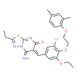 ChemSpider 2D Image | (6Z)-6-{3-Chloro-4-[2-(2,4-dimethylphenoxy)ethoxy]-5-ethoxybenzylidene}-2-ethyl-5-imino-5,6-dihydro-7H-[1,3,4]thiadiazolo[3,2-a]pyrimidin-7-one | C26H27ClN4O4S