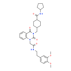 ChemSpider 2D Image | N-Cyclopentyl-4-{[1-(2-{[2-(3,4-dimethoxyphenyl)ethyl]amino}-2-oxoethyl)-2,4-dioxo-1,4-dihydro-3(2H)-quinazolinyl]methyl}cyclohexanecarboxamide | C33H42N4O6