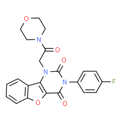 ChemSpider 2D Image | 3-(4-Fluorophenyl)-1-[2-(4-morpholinyl)-2-oxoethyl][1]benzofuro[3,2-d]pyrimidine-2,4(1H,3H)-dione | C22H18FN3O5