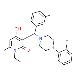 ChemSpider 2D Image | 1-Ethyl-3-{(3-fluorophenyl)[4-(2-fluorophenyl)-1-piperazinyl]methyl}-4-hydroxy-6-methyl-2(1H)-pyridinone | C25H27F2N3O2