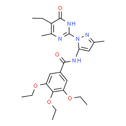 ChemSpider 2D Image | 3,4,5-Triethoxy-N-[1-(5-ethyl-4-methyl-6-oxo-1,6-dihydro-2-pyrimidinyl)-3-methyl-1H-pyrazol-5-yl]benzamide | C24H31N5O5