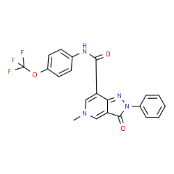 ChemSpider 2D Image | 5-Methyl-3-oxo-2-phenyl-N-[4-(trifluoromethoxy)phenyl]-3,5-dihydro-2H-pyrazolo[4,3-c]pyridine-7-carboxamide | C21H15F3N4O3