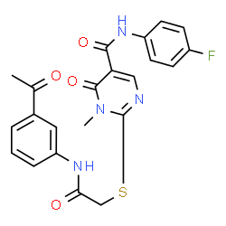 ChemSpider 2D Image | 2-({2-[(3-Acetylphenyl)amino]-2-oxoethyl}sulfanyl)-N-(4-fluorophenyl)-1-methyl-6-oxo-1,6-dihydro-5-pyrimidinecarboxamide | C22H19FN4O4S