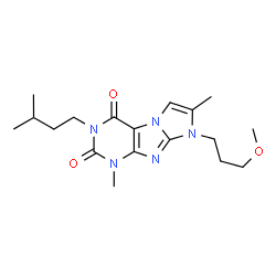 ChemSpider 2D Image | 8-(3-Methoxypropyl)-1,7-dimethyl-3-(3-methylbutyl)-1H-imidazo[2,1-f]purine-2,4(3H,8H)-dione | C18H27N5O3