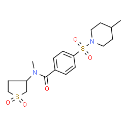 ChemSpider 2D Image | N-(1,1-Dioxidotetrahydro-3-thiophenyl)-N-methyl-4-[(4-methyl-1-piperidinyl)sulfonyl]benzamide | C18H26N2O5S2