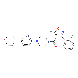 ChemSpider 2D Image | [3-(2-Chlorophenyl)-5-methyl-1,2-oxazol-4-yl]{4-[6-(4-morpholinyl)-3-pyridazinyl]-1-piperazinyl}methanone | C23H25ClN6O3