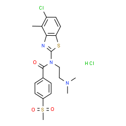 ChemSpider 2D Image | N-(5-Chloro-4-methyl-1,3-benzothiazol-2-yl)-N-[2-(dimethylamino)ethyl]-4-(methylsulfonyl)benzamide hydrochloride (1:1) | C20H23Cl2N3O3S2