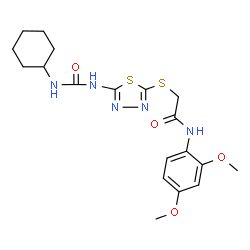 ChemSpider 2D Image | 2-({5-[(Cyclohexylcarbamoyl)amino]-1,3,4-thiadiazol-2-yl}sulfanyl)-N-(2,4-dimethoxyphenyl)acetamide | C19H25N5O4S2