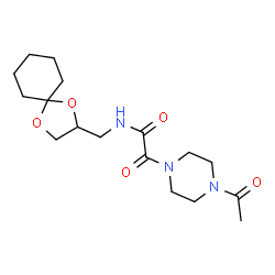 ChemSpider 2D Image | 2-(4-Acetyl-1-piperazinyl)-N-(1,4-dioxaspiro[4.5]dec-2-ylmethyl)-2-oxoacetamide | C17H27N3O5