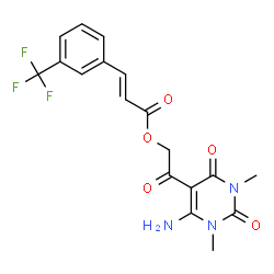 ChemSpider 2D Image | 2-(6-Amino-1,3-dimethyl-2,4-dioxo-1,2,3,4-tetrahydro-5-pyrimidinyl)-2-oxoethyl (2E)-3-[3-(trifluoromethyl)phenyl]acrylate | C18H16F3N3O5