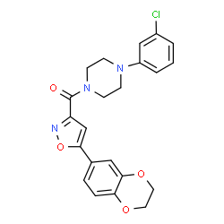 ChemSpider 2D Image | [4-(3-Chlorophenyl)-1-piperazinyl][5-(2,3-dihydro-1,4-benzodioxin-6-yl)-1,2-oxazol-3-yl]methanone | C22H20ClN3O4