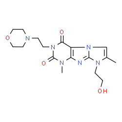 ChemSpider 2D Image | 8-(2-Hydroxyethyl)-1,7-dimethyl-3-[2-(4-morpholinyl)ethyl]-1H-imidazo[2,1-f]purine-2,4(3H,8H)-dione | C17H24N6O4