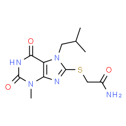 ChemSpider 2D Image | 2-[(7-Isobutyl-3-methyl-2,6-dioxo-2,3,6,7-tetrahydro-1H-purin-8-yl)sulfanyl]acetamide | C12H17N5O3S