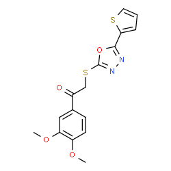 ChemSpider 2D Image | 1-(3,4-Dimethoxyphenyl)-2-{[5-(2-thienyl)-1,3,4-oxadiazol-2-yl]sulfanyl}ethanone | C16H14N2O4S2