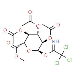 ChemSpider 2D Image | Methyl 2,3,4-tri-O-acetyl-1-O-(2,2,2-trichloroethanimidoyl)-alpha-D-glucopyranuronate | C15H18Cl3NO10