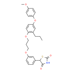 ChemSpider 2D Image | 5-(3-{3-[4-(4-Methoxyphenoxy)-2-propylphenoxy]propoxy}phenyl)-1,3-thiazolidine-2,4-dione | C28H29NO6S