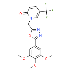 ChemSpider 2D Image | 5-(Trifluoromethyl)-1-{[5-(3,4,5-trimethoxyphenyl)-1,3,4-oxadiazol-2-yl]methyl}-2(1H)-pyridinone | C18H16F3N3O5
