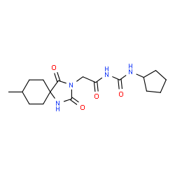 ChemSpider 2D Image | N-(Cyclopentylcarbamoyl)-2-(8-methyl-2,4-dioxo-1,3-diazaspiro[4.5]dec-3-yl)acetamide | C17H26N4O4