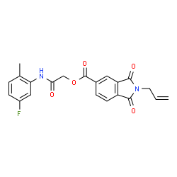 ChemSpider 2D Image | 2-[(5-Fluoro-2-methylphenyl)amino]-2-oxoethyl 2-allyl-1,3-dioxo-5-isoindolinecarboxylate | C21H17FN2O5