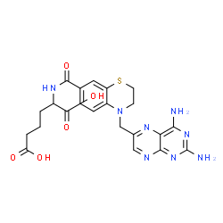 ChemSpider 2D Image | 2-[({4-[(2,4-Diamino-6-pteridinyl)methyl]-3,4-dihydro-2H-1,4-benzothiazin-7-yl}carbonyl)amino]hexanedioic acid | C22H24N8O5S