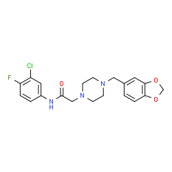ChemSpider 2D Image | 2-[4-(1,3-Benzodioxol-5-ylmethyl)-1-piperazinyl]-N-(3-chloro-4-fluorophenyl)acetamide | C20H21ClFN3O3