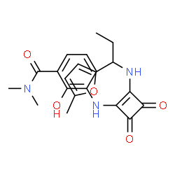ChemSpider 2D Image | 2-hydroxy-N,N-dimethyl-3-(2-((1-(5-methylfuran-2-yl)propyl)amino)-3,4-dioxocyclobut-1-enylamino)benzamide | C21H23N3O5