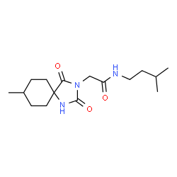 ChemSpider 2D Image | N-(3-Methylbutyl)-2-(8-methyl-2,4-dioxo-1,3-diazaspiro[4.5]dec-3-yl)acetamide | C16H27N3O3