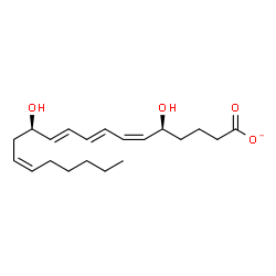 ChemSpider 2D Image | (5S,6Z,8E,10E,12R,14Z)-5,12-Dihydroxy-6,8,10,14-icosatetraenoate | C20H31O4