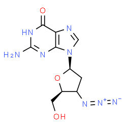 ChemSpider 2D Image | 2-Amino-9-[(3xi)-3-azido-2,3-dideoxy-beta-D-glycero-pentofuranosyl]-1,9-dihydro-6H-purin-6-one | C10H12N8O3