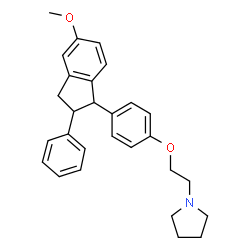 ChemSpider 2D Image | 1-{2-[4-(5-Methoxy-2-phenyl-2,3-dihydro-1H-inden-1-yl)phenoxy]ethyl}pyrrolidine | C28H31NO2