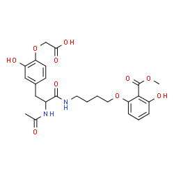 ChemSpider 2D Image | {4-[2-Acetamido-3-({4-[3-hydroxy-2-(methoxycarbonyl)phenoxy]butyl}amino)-3-oxopropyl]-2-hydroxyphenoxy}acetic acid | C25H30N2O10