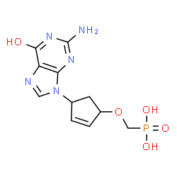 ChemSpider 2D Image | [4-(2-Amino-6-hydroxy-purin-9-yl)-cyclopent-2-enyloxymethyl]-phosphonic acid | C11H14N5O5P