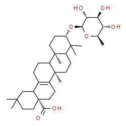 ChemSpider 2D Image | (4aS,6bR,10S,12aR)-10-[(6-Deoxy-beta-D-glucopyranosyl)oxy]-2,2,6b,9,9,12a-hexamethyl-1,3,4,5,6,6b,7,8,8a,9,10,11,12,12a,12b,13,14,14b-octadecahydro-4a(2H)-picenecarboxylic acid | C35H56O7