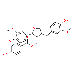 ChemSpider 2D Image | [4-(4-Hydroxy-3-methoxybenzyl)-2-(4-hydroxy-3-methoxyphenyl)tetrahydro-3-furanyl]methyl 4-hydroxybenzoate | C27H28O8
