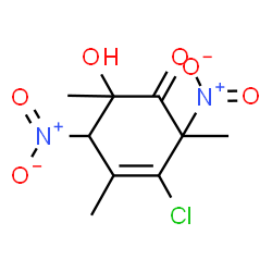 ChemSpider 2D Image | 3-Chloro-6-hydroxy-2,4,6-trimethyl-2,5-dinitro-3-cyclohexen-1-one | C9H11ClN2O6