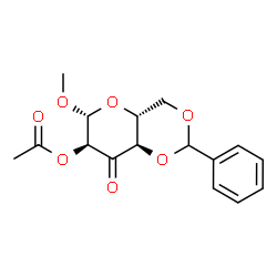 ChemSpider 2D Image | Methyl 2-O-acetyl-4,6-O-benzylidene-beta-D-ribo-hexopyranosid-3-ulose | C16H18O7