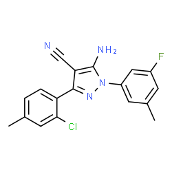 ChemSpider 2D Image | 5-Amino-3-(2-chloro-4-methylphenyl)-1-(3-fluoro-5-methylphenyl)-1H-pyrazole-4-carbonitrile | C18H14ClFN4