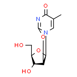 ChemSpider 2D Image | (2R,3R,3aS,9aR)-3-Hydroxy-2-(hydroxymethyl)-7-methyl-2,3,3a,9a-tetrahydro-6H-furo[2',3':4,5][1,3]oxazolo[3,2-a]pyrimidin-6-one | C10H12N2O5