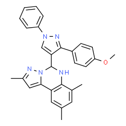 ChemSpider 2D Image | 5-[3-(4-Methoxyphenyl)-1-phenyl-1H-pyrazol-4-yl]-2,7,9-trimethyl-5,6-dihydropyrazolo[1,5-c]quinazoline | C29H27N5O