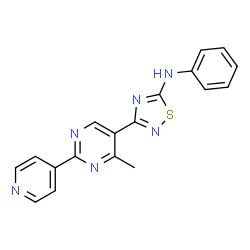 ChemSpider 2D Image | N5-phenyl-3-[4-methyl-2-(4-pyridyl)pyrimidin-5-yl]-1,2,4-thiadiazol-5-amine | C18H14N6S