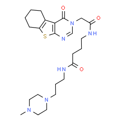 ChemSpider 2D Image | N-[3-(4-Methyl-1-piperazinyl)propyl]-4-{[(4-oxo-5,6,7,8-tetrahydro[1]benzothieno[2,3-d]pyrimidin-3(4H)-yl)acetyl]amino}butanamide | C24H36N6O3S