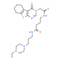 ChemSpider 2D Image | N-[3-(4-Ethyl-1-piperazinyl)propyl]-4-{[(4-oxo-5,6,7,8-tetrahydro[1]benzothieno[2,3-d]pyrimidin-3(4H)-yl)acetyl]amino}butanamide | C25H38N6O3S