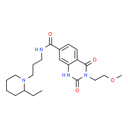 ChemSpider 2D Image | N-[3-(2-Ethyl-1-piperidinyl)propyl]-3-(2-methoxyethyl)-2,4-dioxo-1,2,3,4-tetrahydro-7-quinazolinecarboxamide | C22H32N4O4