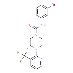 ChemSpider 2D Image | N-(3-Bromophenyl)-4-[3-(trifluoromethyl)-2-pyridinyl]-1-piperazinecarboxamide | C17H16BrF3N4O