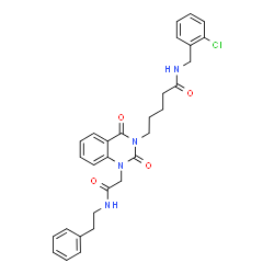 ChemSpider 2D Image | N-(2-Chlorobenzyl)-5-[2,4-dioxo-1-{2-oxo-2-[(2-phenylethyl)amino]ethyl}-1,4-dihydro-3(2H)-quinazolinyl]pentanamide | C30H31ClN4O4
