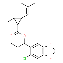 ChemSpider 2D Image | 1-(6-Chloro-1,3-benzodioxol-5-yl)propyl 2,2-dimethyl-3-(2-methyl-1-propen-1-yl)cyclopropanecarboxylate | C20H25ClO4