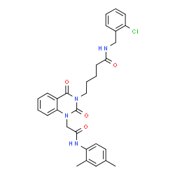 ChemSpider 2D Image | N-(2-Chlorobenzyl)-5-[1-{2-[(2,4-dimethylphenyl)amino]-2-oxoethyl}-2,4-dioxo-1,4-dihydro-3(2H)-quinazolinyl]pentanamide | C30H31ClN4O4